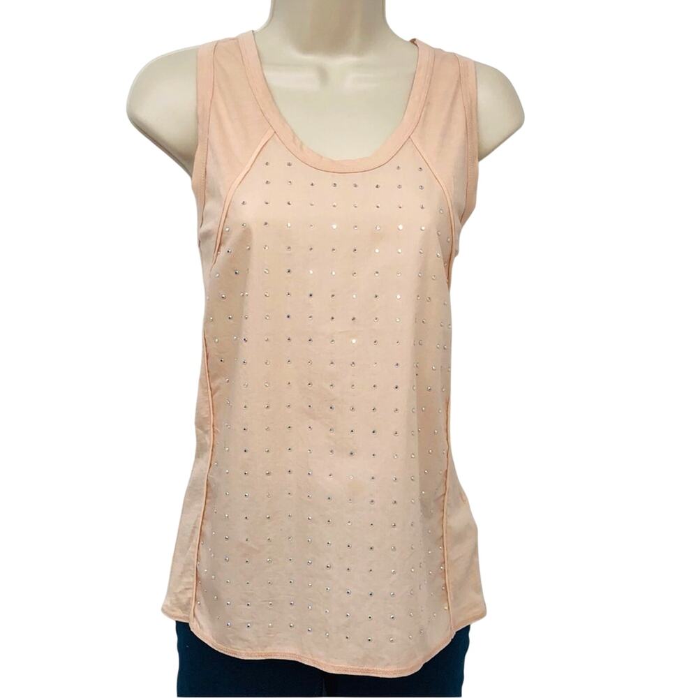 J.Crew Peachy Pink Mixed Media Bling Stud Tank Top Feminine and Glitzy